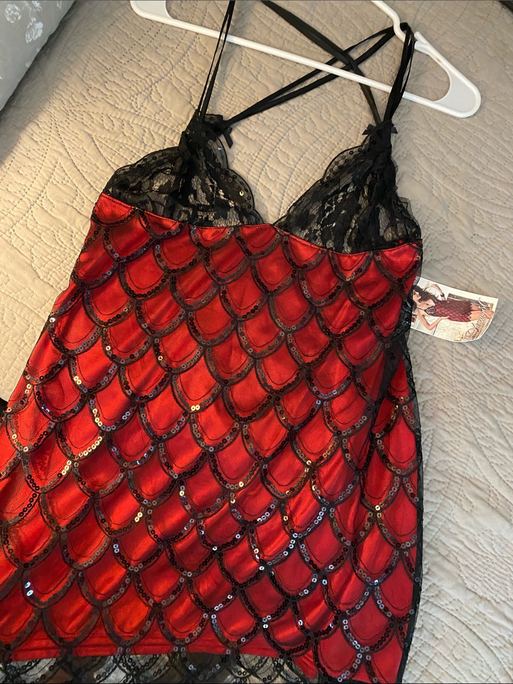 Dreamgirl Red and Black Sequin Lace Chemise